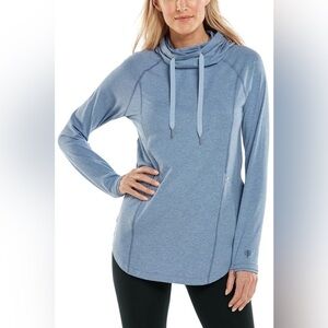 Coolibar Lumaleo Pullover Hoodie With Thumbholes Size XL Lt Blue Heather UPF 50+